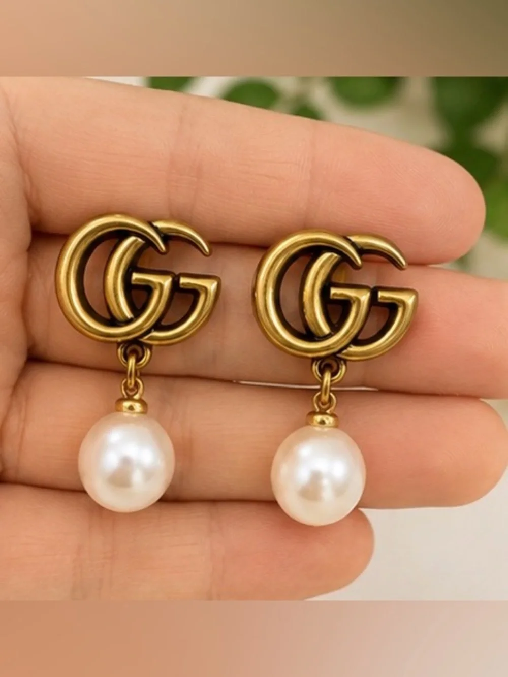Gold-Tone Faux Pearl Drop Earrings – Classic Statement Dangle Earrings